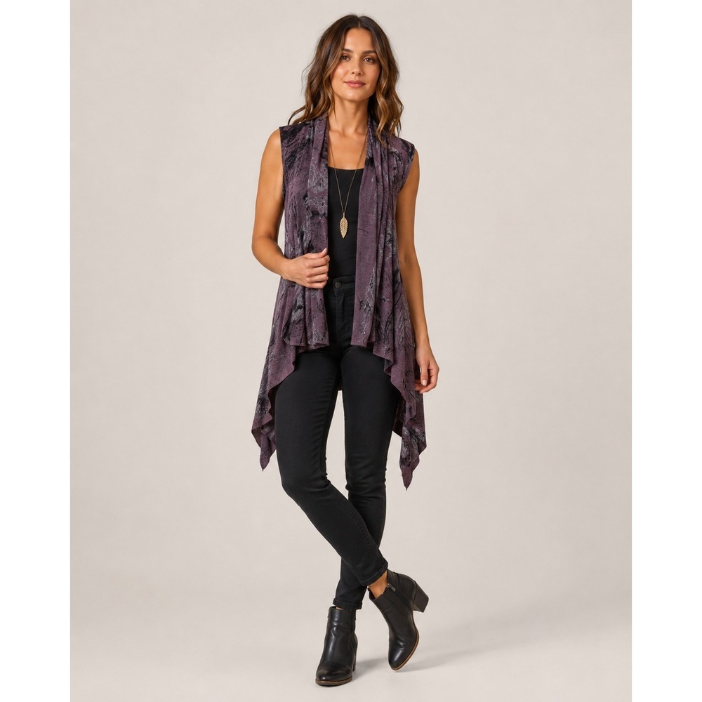 Kaktus Sweater Vest Womens XL Purple Acrylic Knit Abstract Print Cowl Neck